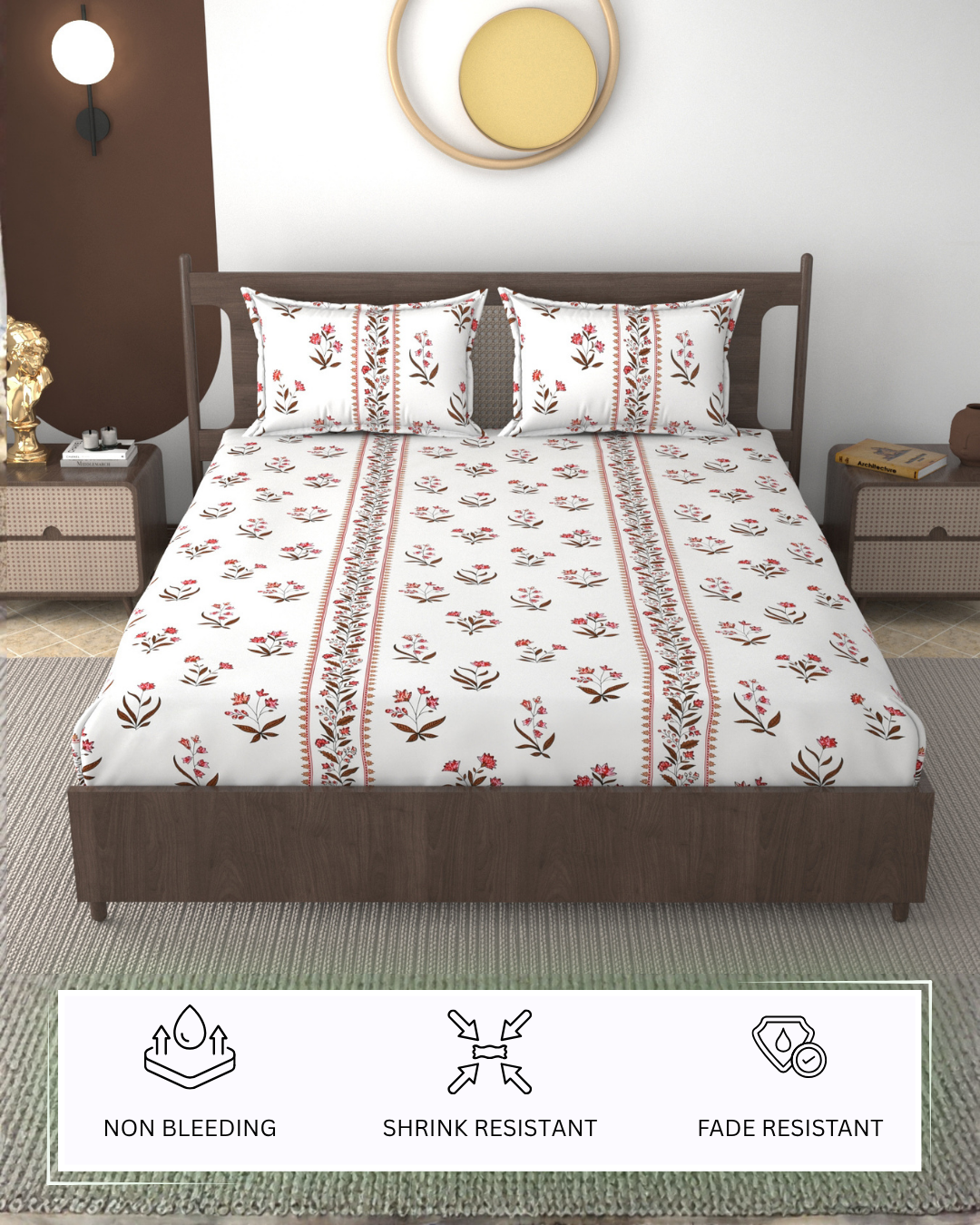 Furnofy 140 GSM Flat Double Bedsheet (90x100 inches) with 2 Pillow Covers (18x 27 inches) - Floral Multicolors