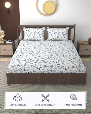 Furnofy 140 GSM Flat Double Bedsheet (90x100 inches) with 2 Pillow Covers (18x 27 inches) - Floral Multicolors