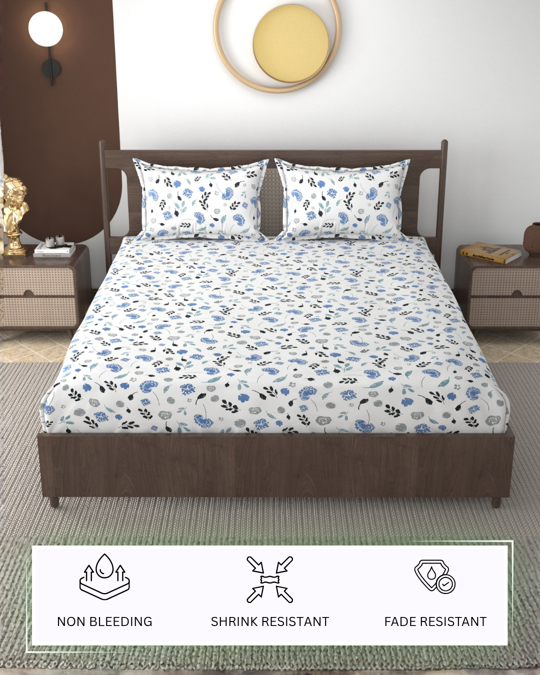 Furnofy 140 GSM Flat Double Bedsheet (90x100 inches) with 2 Pillow Covers (18x 27 inches) - Floral Multicolors