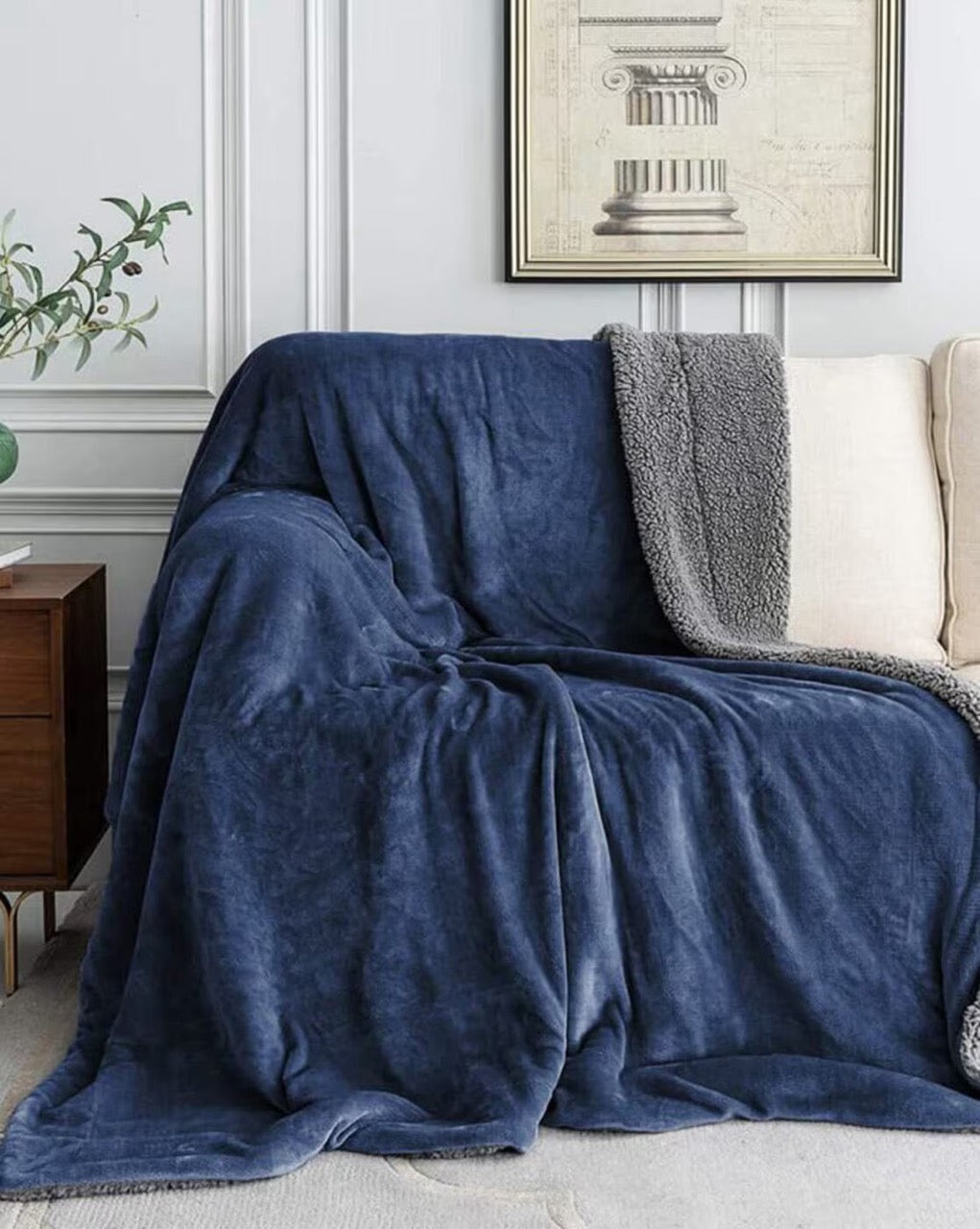 Furnofy Premium Soft Sherpa Warm Blankets (85x90 Inches) - Jade Blue
