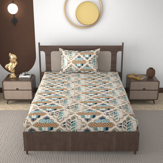 Furnofy 140 GSM Flat Single Bedsheet (60x90 inches) with 1 Pillow Cover (18x 27 inches) - Abstract Multicolors