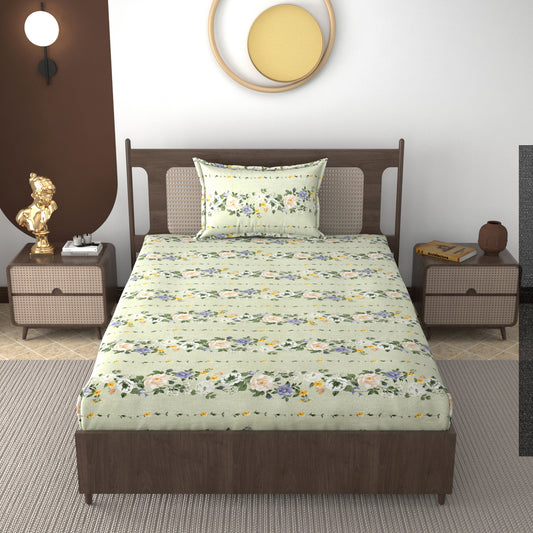 Furnofy 140 GSM Flat Single Bedsheet (60x90 inches) with 1 Pillow Cover (18x 27 inches) - Abstract Light Multicolors