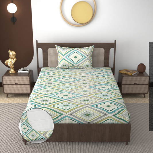 Furnofy 140 GSM Elastic Fitted Single Bedsheet (78 * 48 inches with 6" to 8" Pocket Size) with 1 Pillow Cover (18x 27 inches) - Multicolors