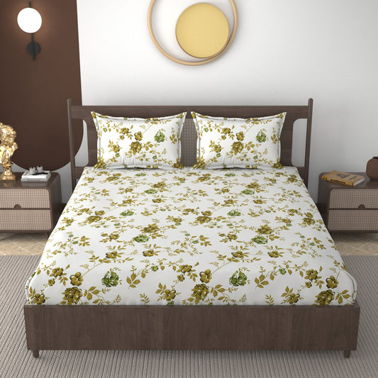 Furnofy 140 GSM Flat Double Bedsheet (90x100 inches) with 2 Pillow Covers (18x 27 inches) - Floral Multicolors
