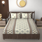 Furnofy 140 GSM Flat Double Bedsheet (90x100 inches) with 2 Pillow Covers (18x 27 inches) - Motif