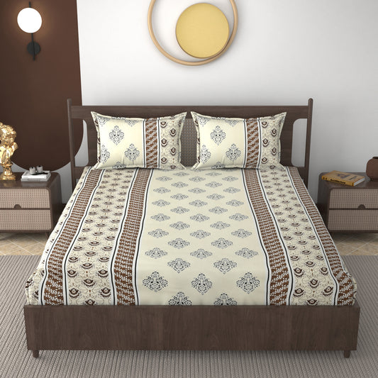 Furnofy 140 GSM Flat Double Bedsheet (90x100 inches) with 2 Pillow Covers (18x 27 inches) - Motif