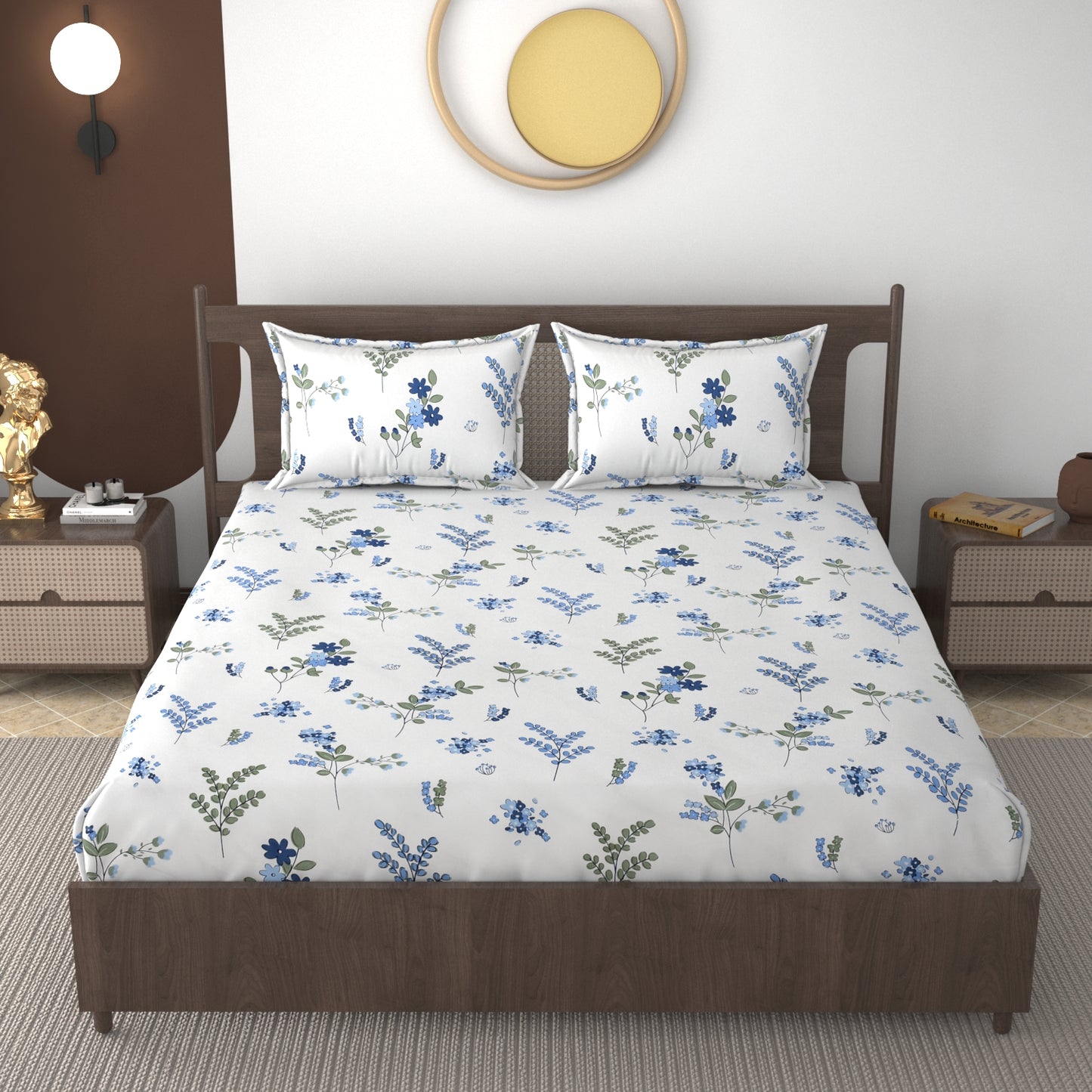 Furnofy 140 GSM Flat Double Bedsheet (90x100 inches) with 2 Pillow Covers (18x 27 inches) - Geometric Multicolors