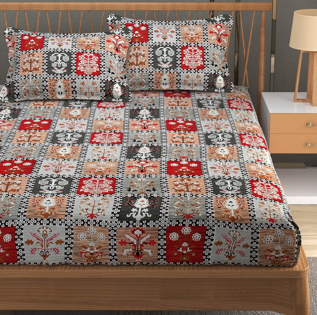 Furnofy Premium Christmas Theme Printed Double Bedsheet (90x100 Inches) with 2 Pillow Covers (Flat, Geometric) - Multicolor