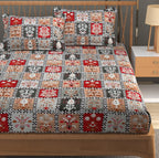 Furnofy Premium Christmas Theme Printed Double Bedsheet (90x100 Inches) with 2 Pillow Covers (Flat, Geometric) - Multicolor