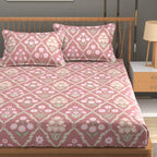 Furnofy 140 GSM Flat King Size Bedsheet (108 x 108 inches) with 2 Pillow Covers (18 x 27 inches) - Pink - Floral