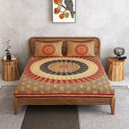 Furnofy 100% Cotton Traditional Jaipuri Print King Size Bedsheet (90x108 Inches) with 2 Matching Pillow Covers – Flat, Maroon