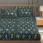 Furnofy 140 GSM Flat King Size Bedsheet (108 x 108 inches) with 2 Pillow Covers (18 x 27 inches) - Green - Floral