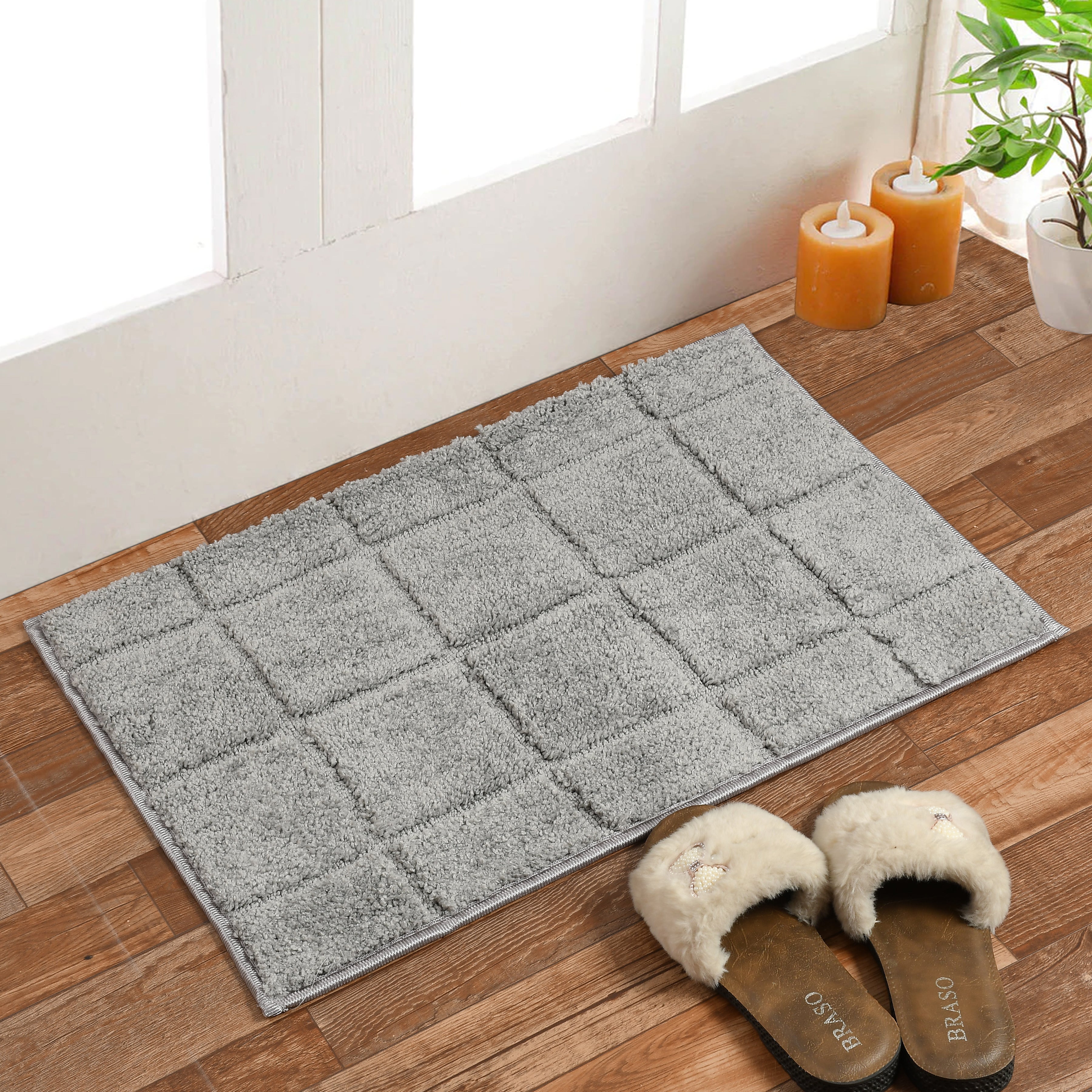 Furnofy Antiskid Lightweight Fluffy Doormats (Pack of 1, 40x60 CMs) - Light Grey
