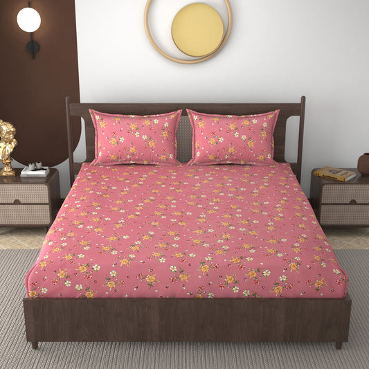 Furnofy 140 GSM Flat Double Bedsheet (90x100 inches) with 2 Pillow Covers (18x 27 inches) - Floral Multicolors