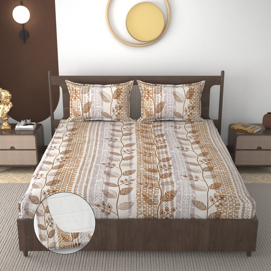 Furnofy 140 GSM Fitted  Double Bedsheet (78"x72" + 6" Pocket Size) with 2 Pillow Covers (18x27 inches)