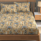 Furnofy Premium Tie & Dye Printed Double Bedsheet (90x100 Inches) with 2 Pillow Covers (Flat, Geometric) - Mustard and Turquoise