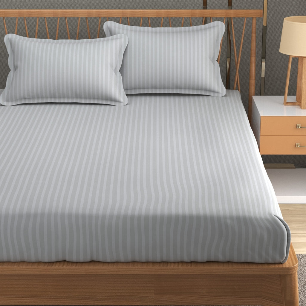 Furnofy Premium King Bedsheet with 2 Pillow Covers (108x108 Inches) - Satin Stripe, Gray
