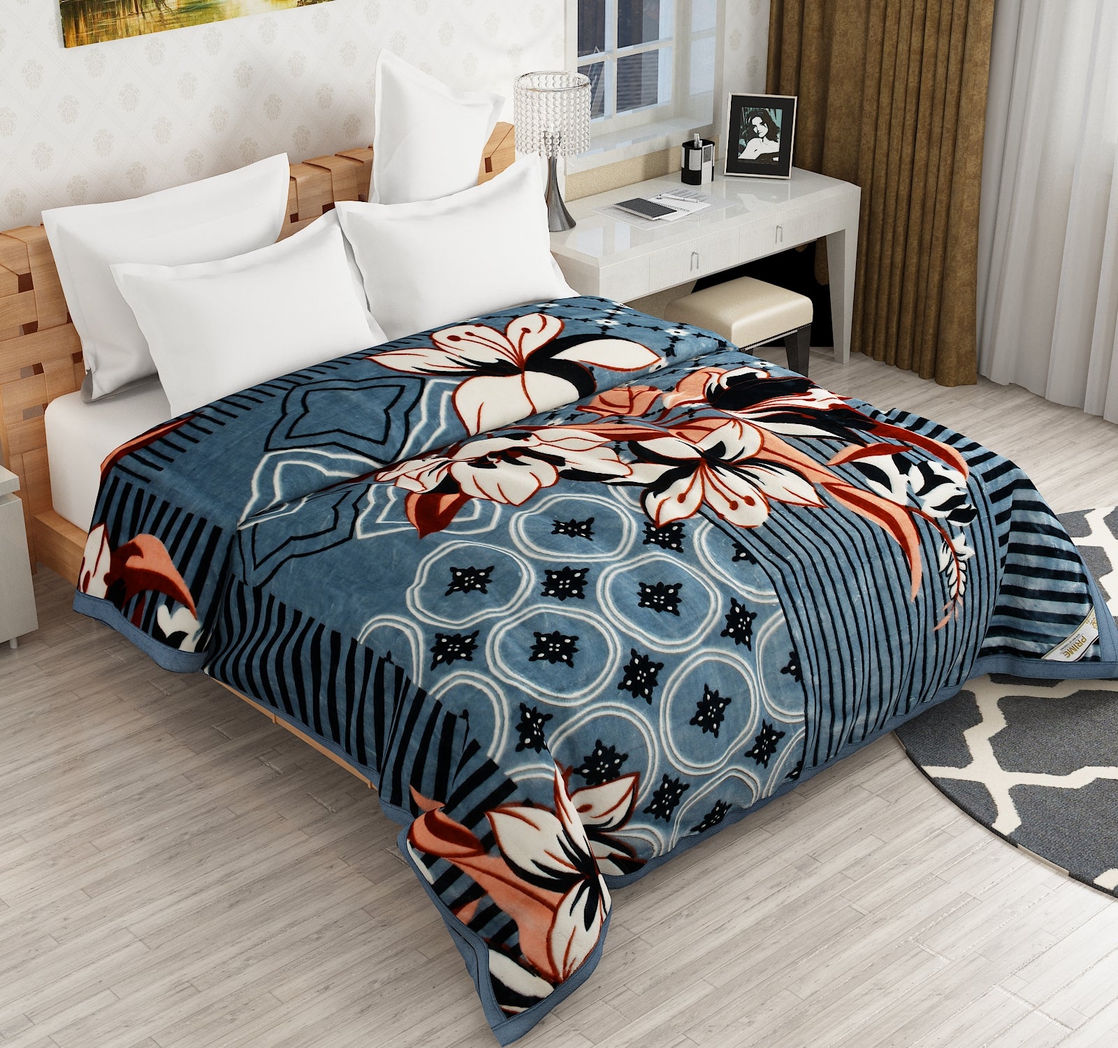 Furnofy Super Soft Blanket King Size (224x240 Cms) Light Weight - Premium Mink, Pack of 1, Blue & White