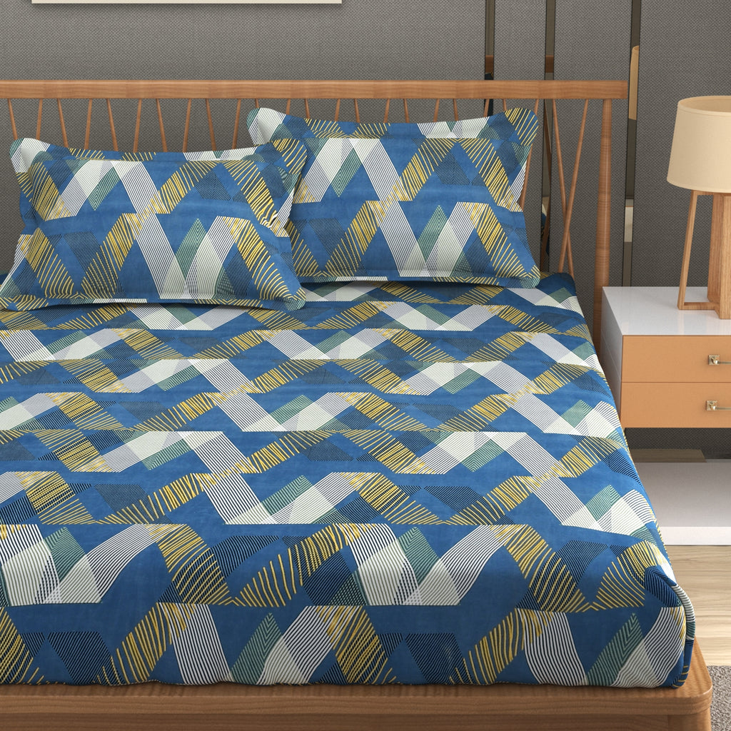 Furnofy Premium Printed Double Bedsheet (90x100 Inches) with 2 Pillow Covers - Flat, Multicolor - Abstract