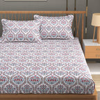 Furnofy 140 GSM Flat King Size Bedsheet (108 x 108 inches) with 2 Pillow Covers (18 x 27 inches) - All Around Wave Print- Multicolors