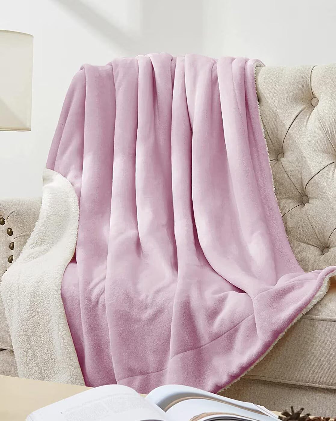 Furnofy Premium Soft Sherpa Warm Blankets (55x90 Inches) - Soft Pink
