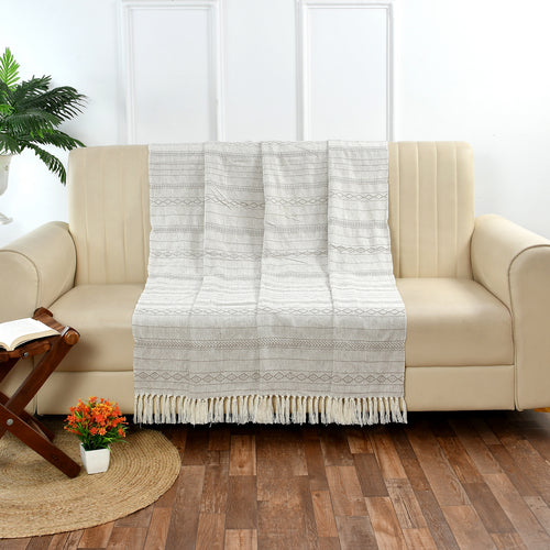 100% Cotton Sofa Throw | Handmade Throw - 50x60 Inches (Cream)