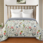 Furnofy 200 GSM Premium King Size Reversible Comforter/Quilt (220x224 cm) - Microfiber, Pack of 1, Floral White