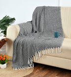 Furnofy Cotton Hand Knitted Throw Diamond Design Blanket (50 x 60 Inches), Black & White