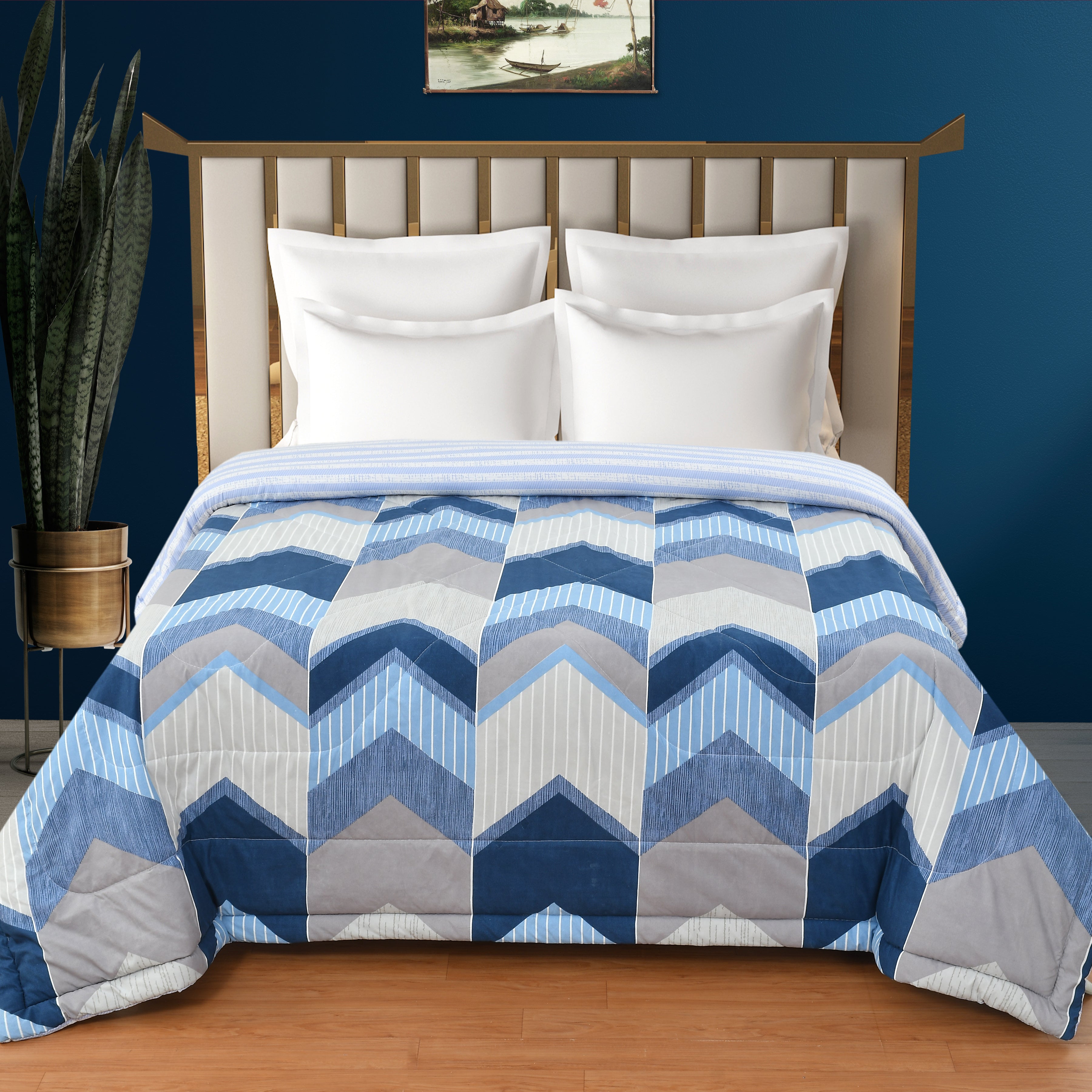 Furnofy 220 GSM Premium King Size Reversible Comforter/Quilt (220x224 cm) - Microfiber, Pack of 1, Abstract Blue