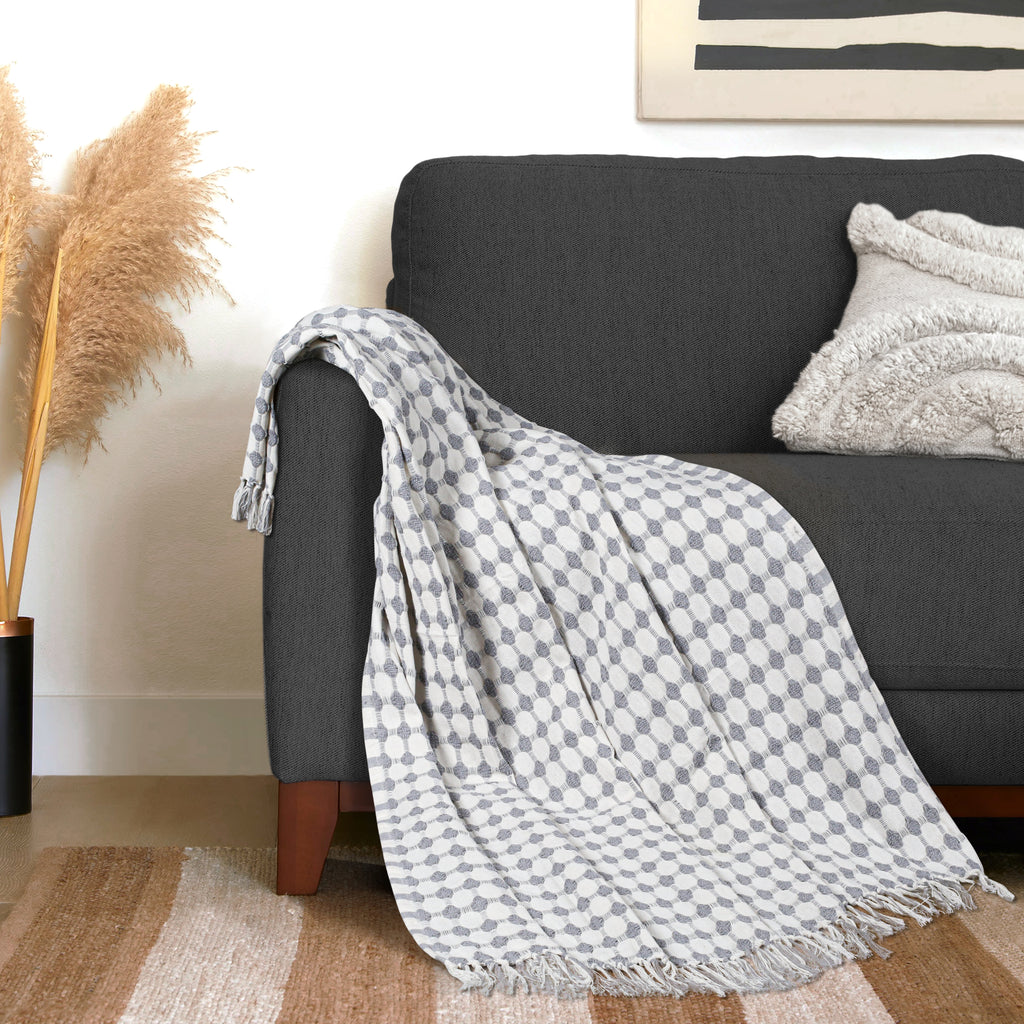 Furnofy Decorative Cotton Sofa Throws for Home Decor (127 x 152) Cms - White Checkered