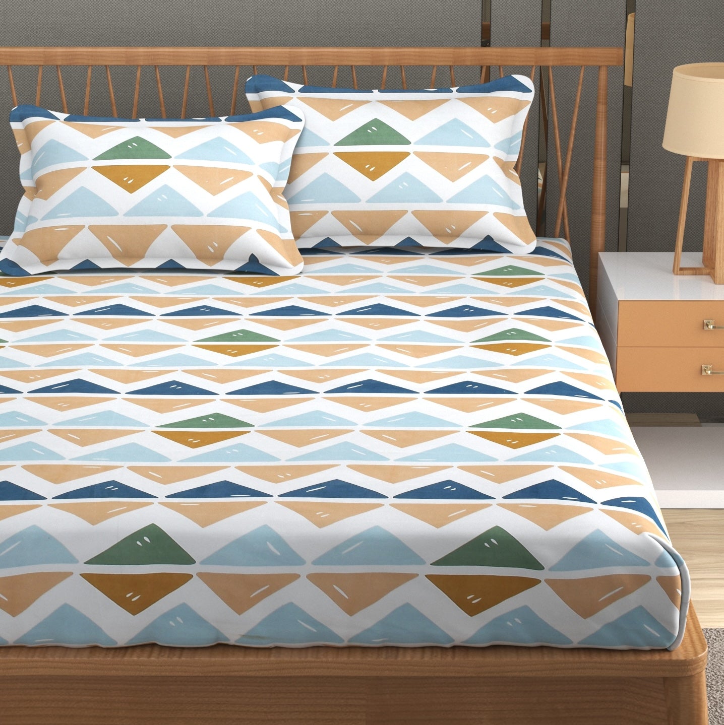 Furnofy 140 GSM Flat King Size Bedsheet (108 x 108 inches) with 2 Pillow Covers (18 x 27 inches) - All Around Wave Print- Multicolors