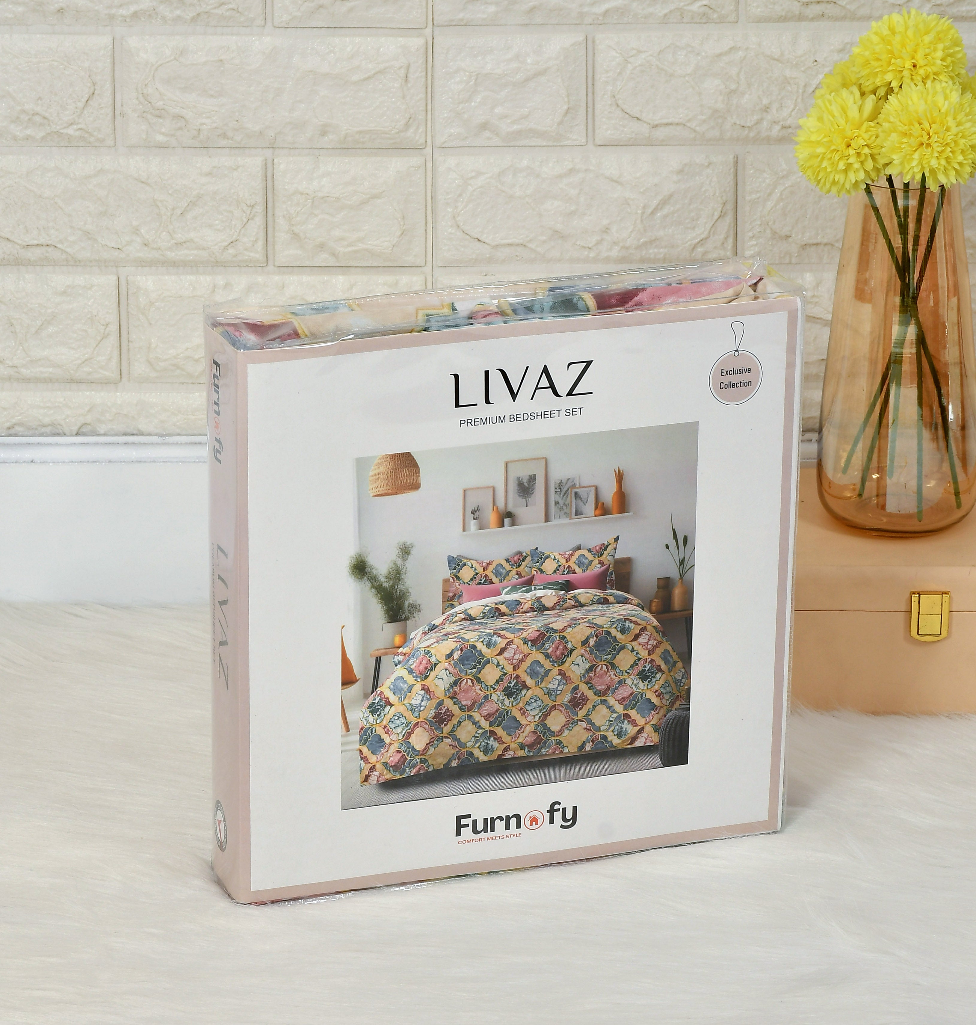 Furnofy Premium Printed Double Bedsheet (90x100 Inches) with 2 Pillow Covers (Gift Set)- Flat, Multicolor - Stone Print