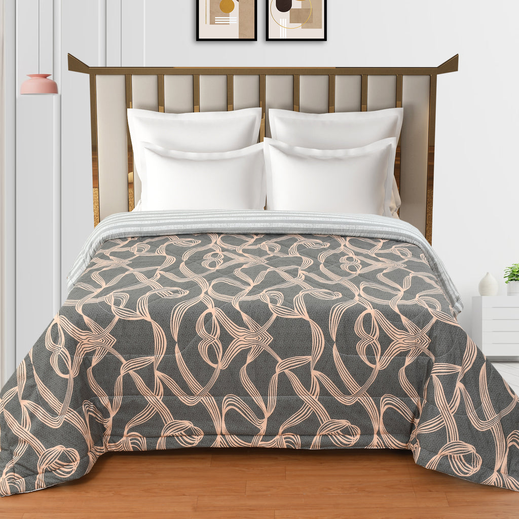 Furnofy 220 GSM Premium King Size Reversible Comforter/Quilt (220x224 cm) - Microfiber, Pack of 1, Abstract Brown