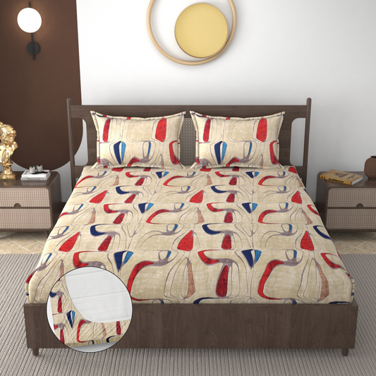 Furnofy 140 GSM Fitted  Double Bedsheet (78"x72" + 6" Pocket Size) with 2 Pillow Covers (18x27 inches) - Abstract