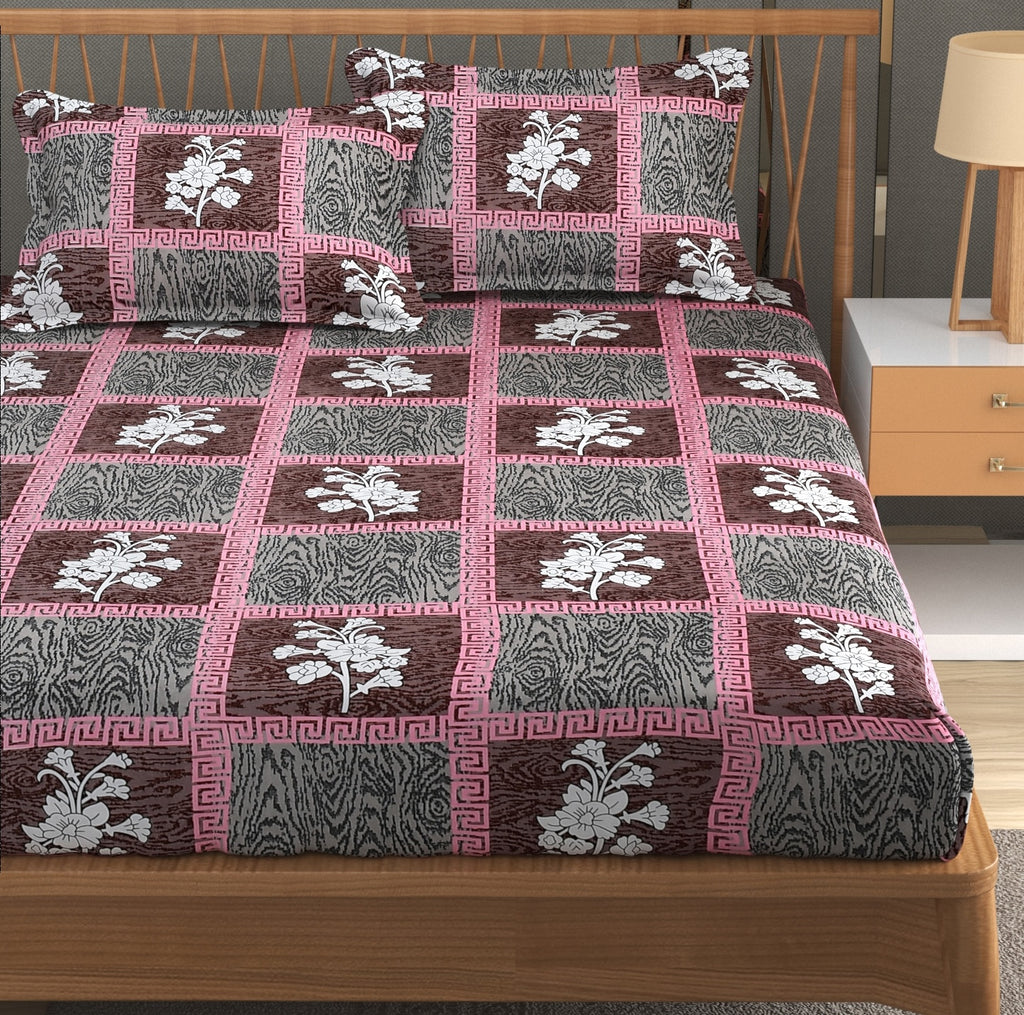 Furnofy Premium Printed Double Bedsheet (90x100 Inches) with 2 Pillow Covers (Flat, Floral) - Multicolor