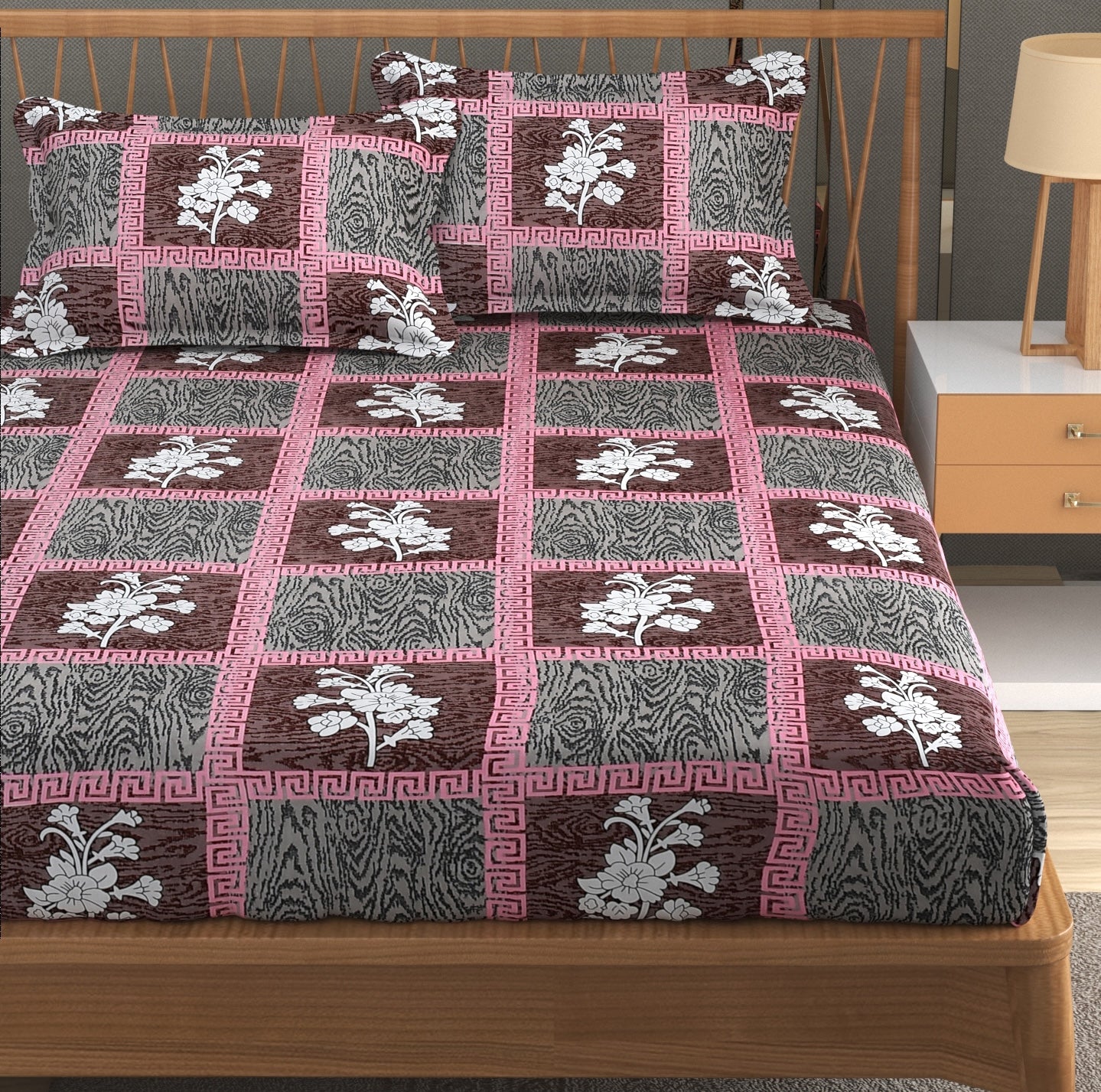 Furnofy Premium Printed Double Bedsheet (90x100 Inches) with 2 Pillow Covers (Flat, Floral) - Multicolor