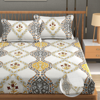 Furnofy Premium Fitted Double Bedsheet with 2 Pillow Covers (L-78" x B-72" + 6" Pocket) - Fitted, White
