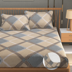 Furnofy Premium Fitted Double Bedsheet with 2 Pillow Covers (L-78" x B-72" + 6" Pocket) - Fitted, Brown & Black - Geometric