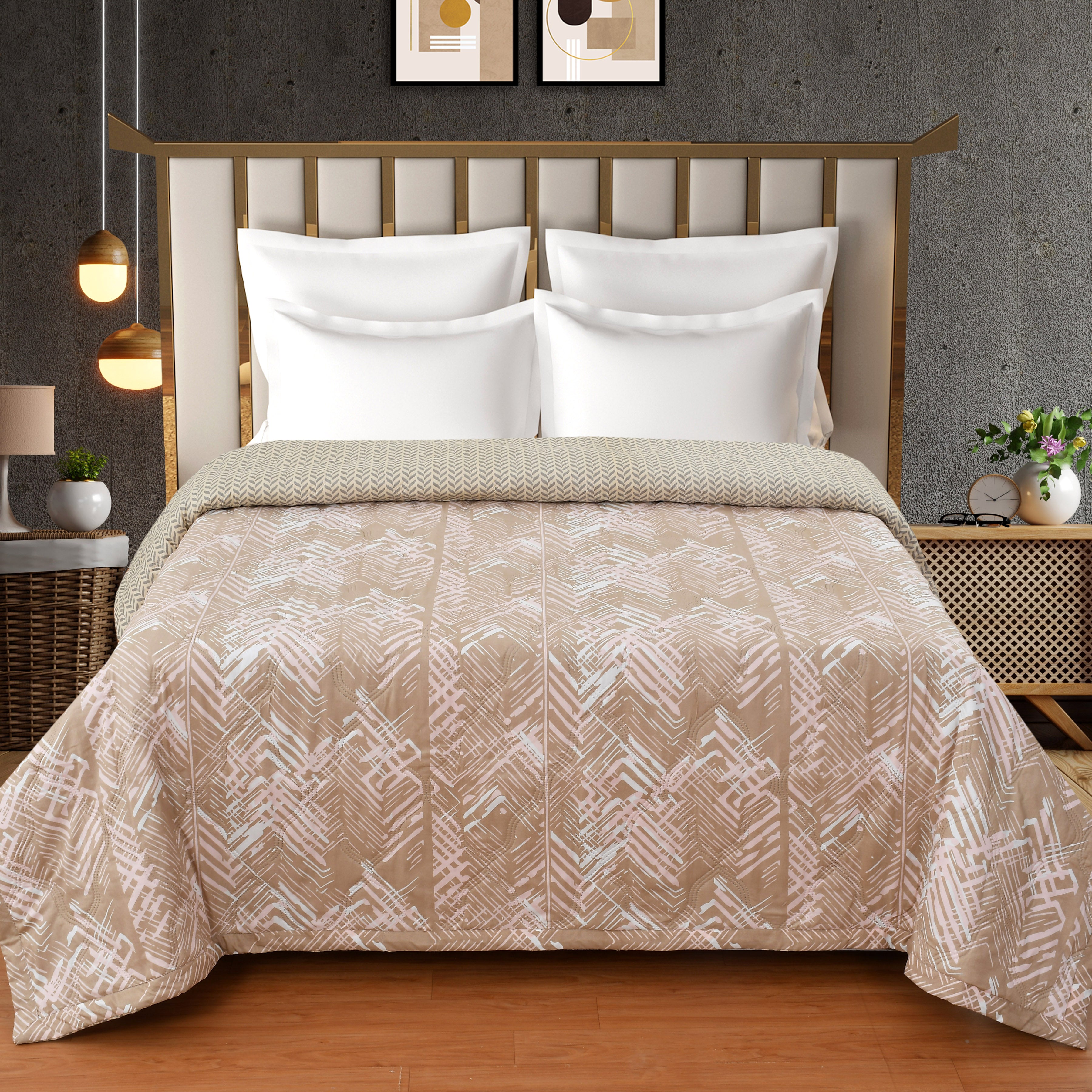 Furnofy 200 GSM Premium King Size Reversible Comforter/Quilt (220x224 cm) - Microfiber, Pack of 1, Abstract Brown