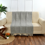Furnofy Cotton Hand Knitted Throw Blanket (50 x 60 Inches), Black & White