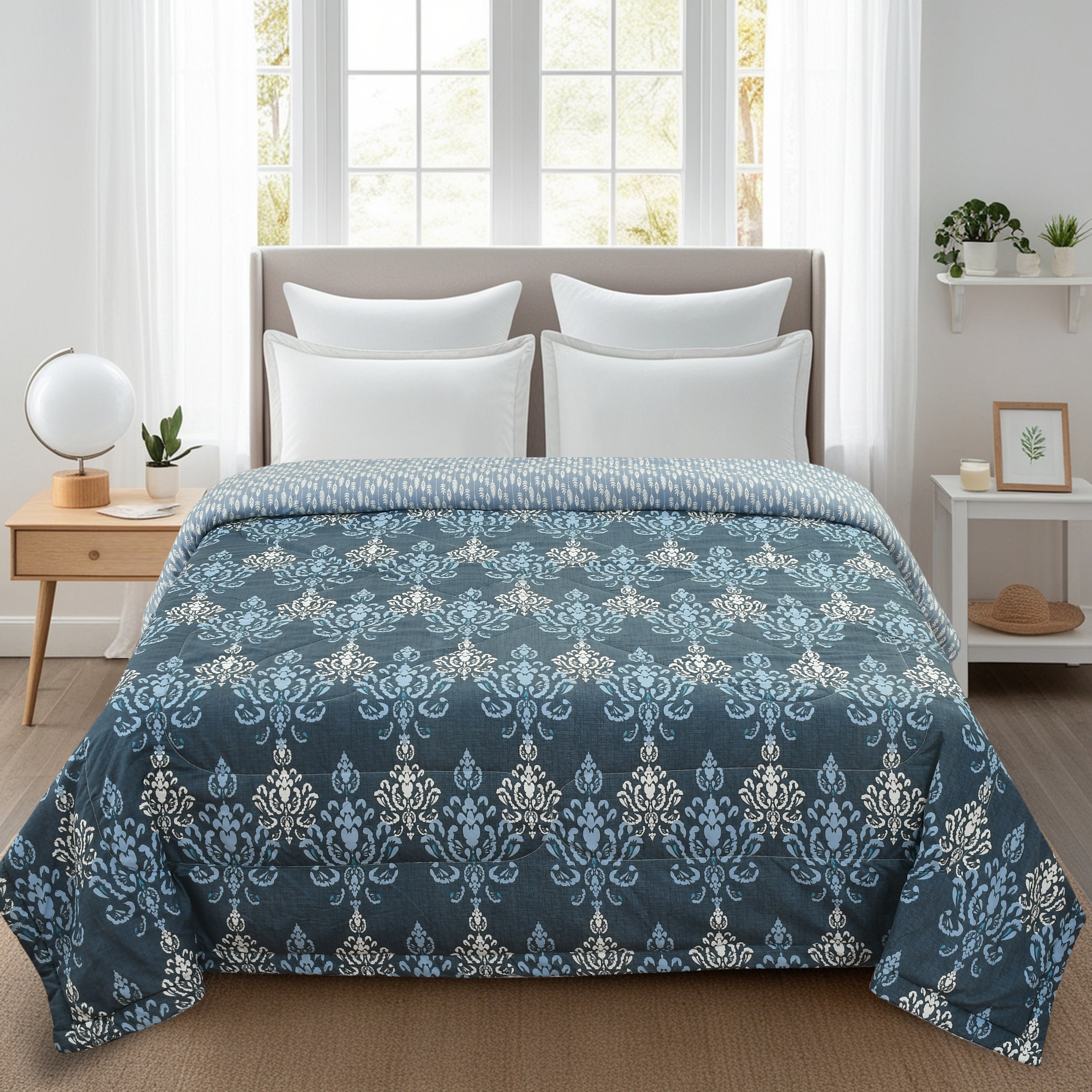 Furnofy 220 GSM Premium King Size Reversible Comforter/Quilt (220x224 cm) - Microfiber, Pack of 1,