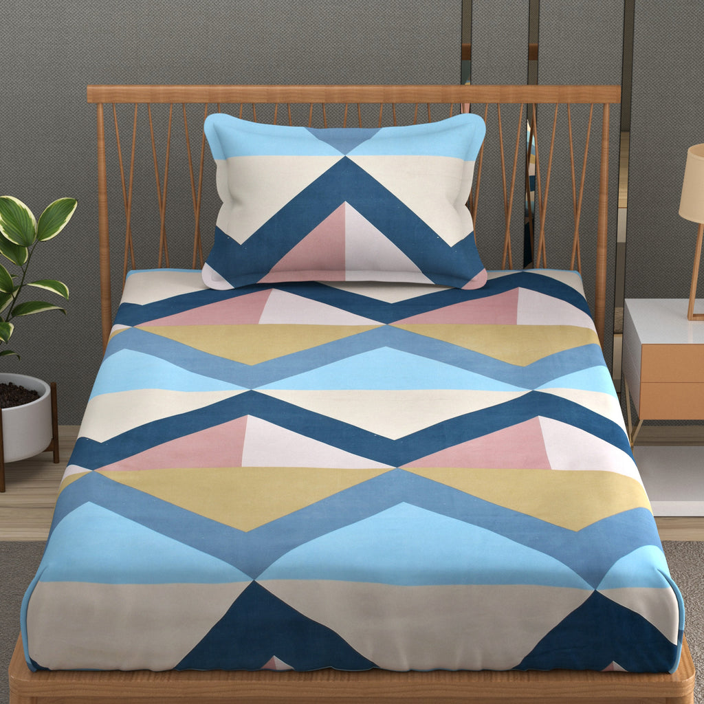 Furnofy 140 GSM Flat Single Bedsheet (60x90 inches) with 1 Pillow Cover (18x 27 inches) - Abstract Light And Dark Multicolors