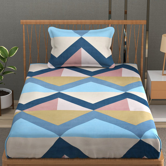 Furnofy 140 GSM Flat Single Bedsheet (60x90 inches) with 1 Pillow Cover (18x 27 inches) - Abstract Light And Dark Multicolors