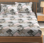 Furnofy Premium Printed Double Bedsheet (90x100 Inches) with 2 Pillow Covers (Flat, Geometric) - Pink & Grey