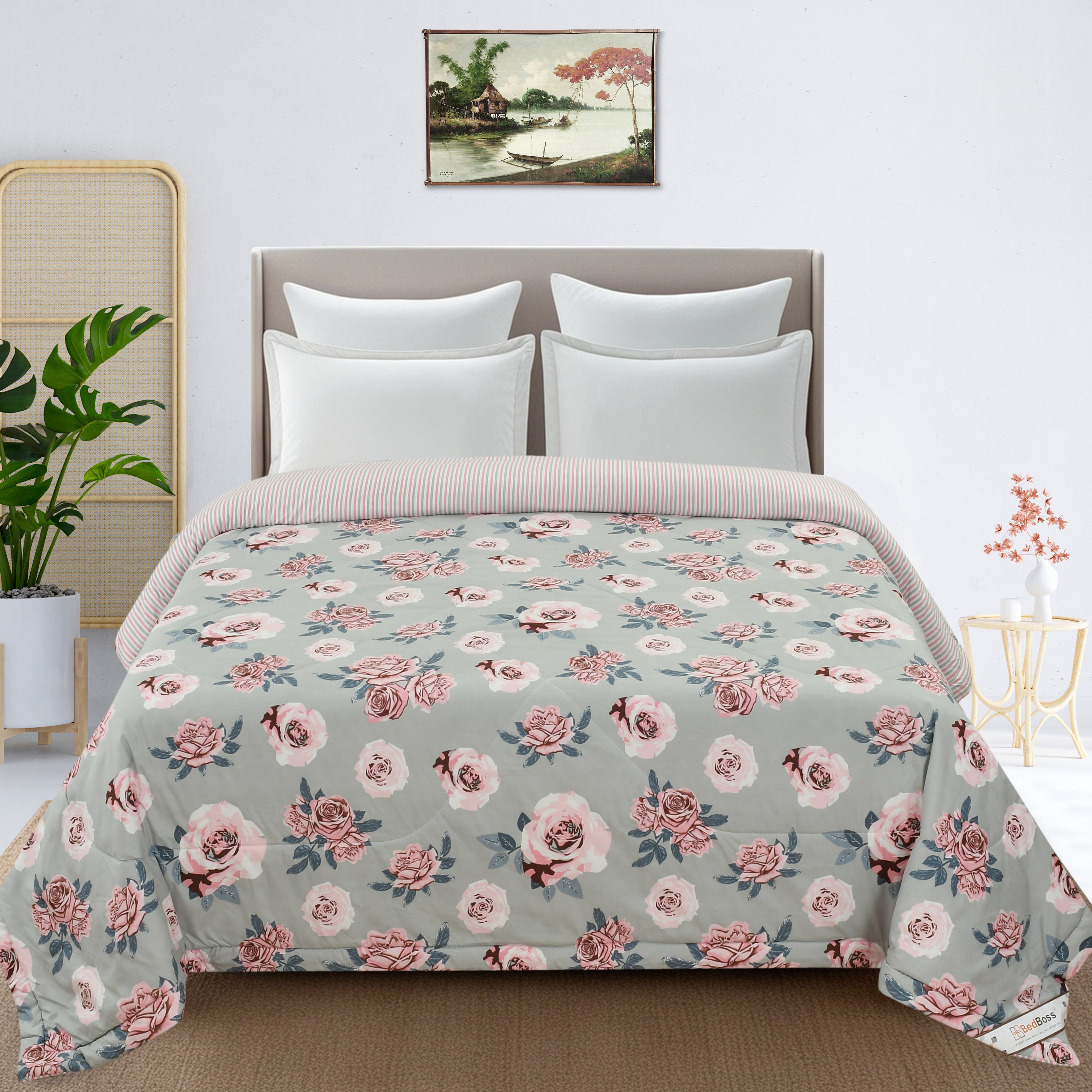 Furnofy 220 GSM Premium King Size Reversible Comforter/Quilt (220x224 cm) - Microfiber, Pack of 1