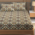 Furnofy Premium Printed Double Bedsheet (90x100 Inches) with 2 Pillow Covers (Flat, Geometric) - Multicolor