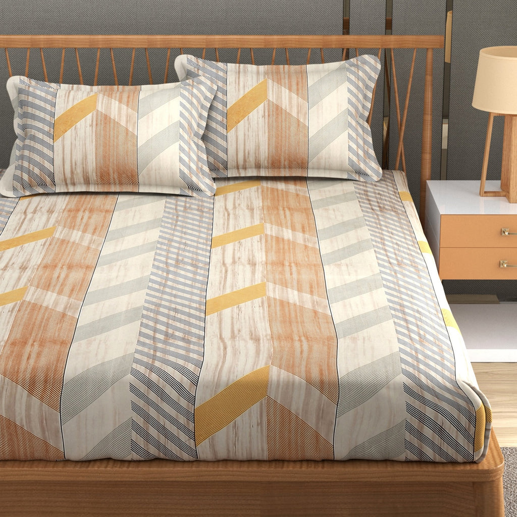 Furnofy 140 GSM Flat Double Bedsheet (90x100 inches) with 2 Pillow Covers (18x27 inches) - Abstract Multicolors