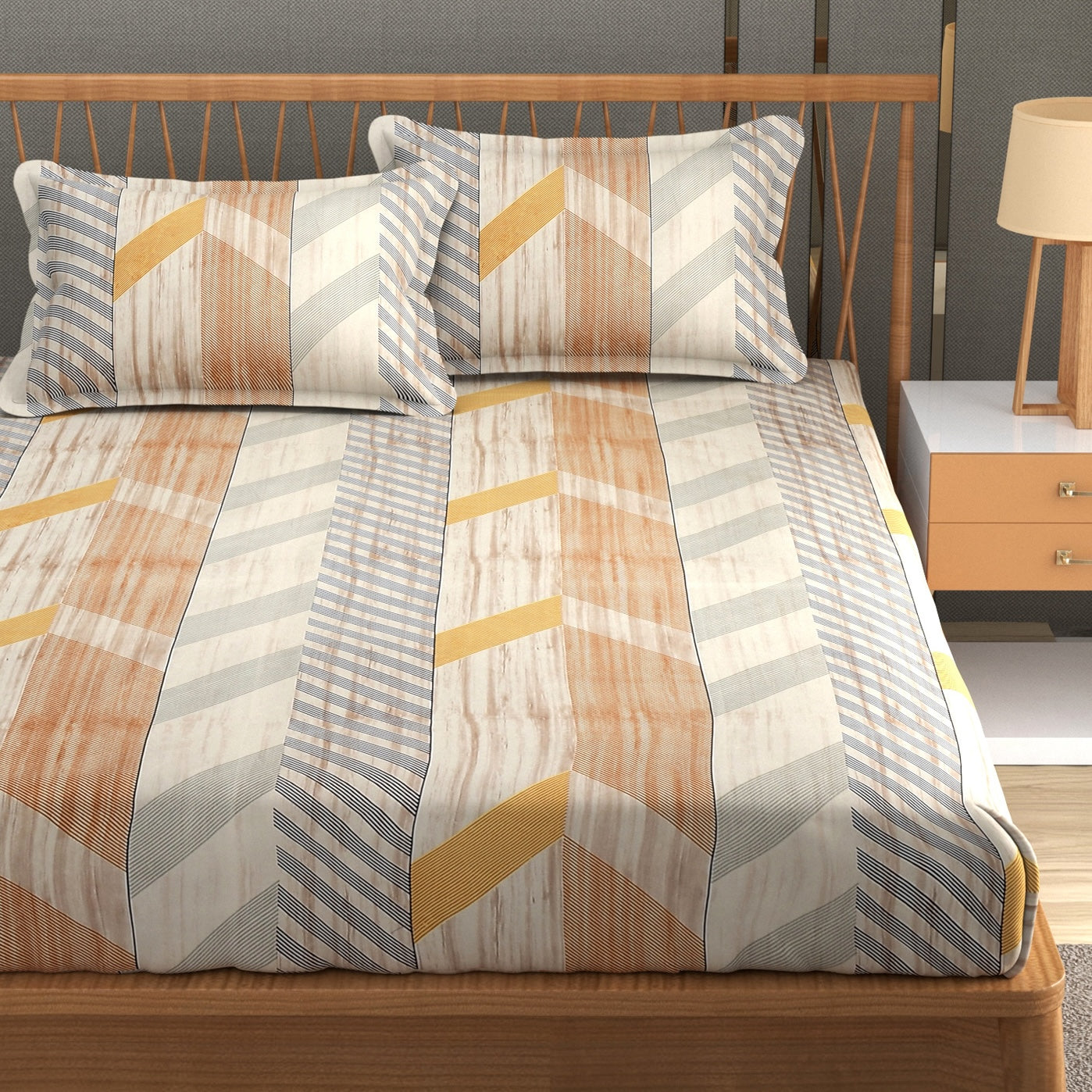 Furnofy 140 GSM Flat Double Bedsheet (90x100 inches) with 2 Pillow Covers (18x27 inches) - Abstract Multicolors
