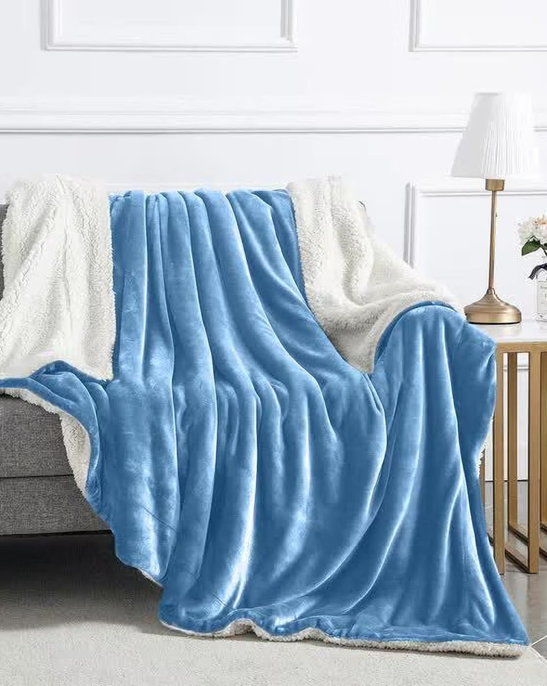 Furnofy Premium Soft Sherpa Warm Blankets (55x90 Inches) - Carolina Blue
