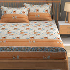 Furnofy Premium Printed Double Bedsheet (90x100 Inches) with 2 Pillow Covers (Flat, Floral) - Peach and Beige